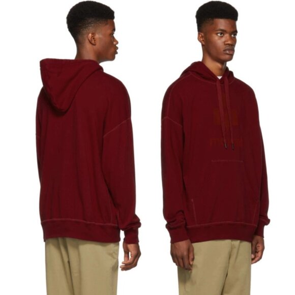 NWT Isabel Marant Miley Hoodie Sweater Drawstring Felt Logo In Red Sz Large - Picture 2 of 8
